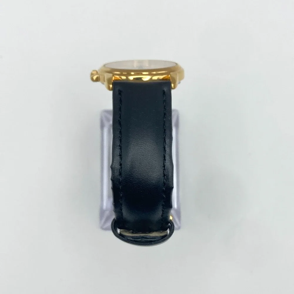 Tourneau Pegasus Watch Women 30mm Gold Tone Black Leather 30M New Battery 8.25
